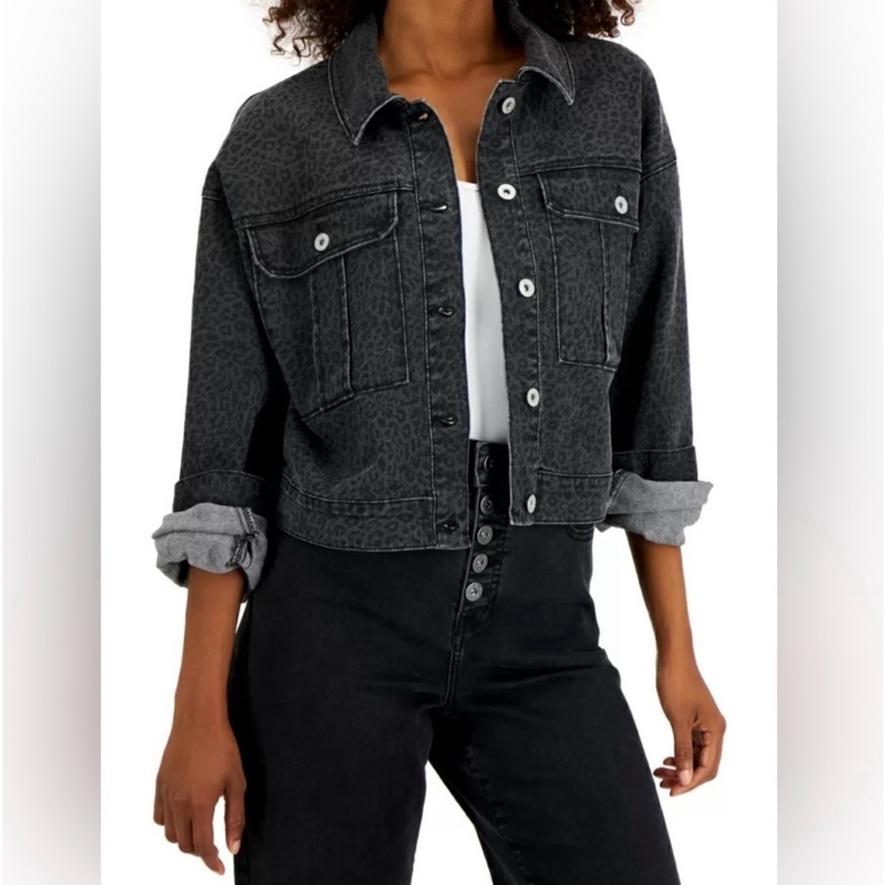 NWT. INC Trucker Crop Jean Jacket. XL. Black&Gray R$90. P2P 25”. Length 21.5”. - Picture 2 of 7
